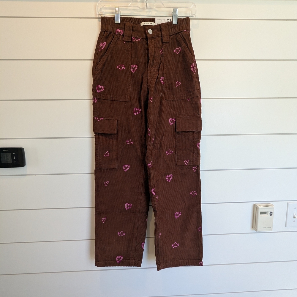 PacSun Heartbreaker Brown Corduroy Cargo Pants Size XS Elastic Waist Straight - Picture 2 of 11